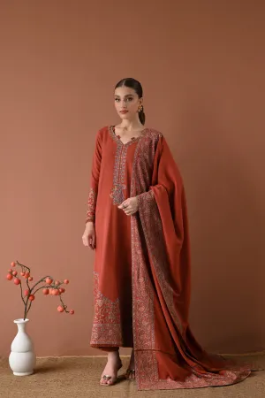 Luxury Karandi Vol II  - DEEP RUST LUXURY EMBROIDERED KARANDI SET (NEL-24634)