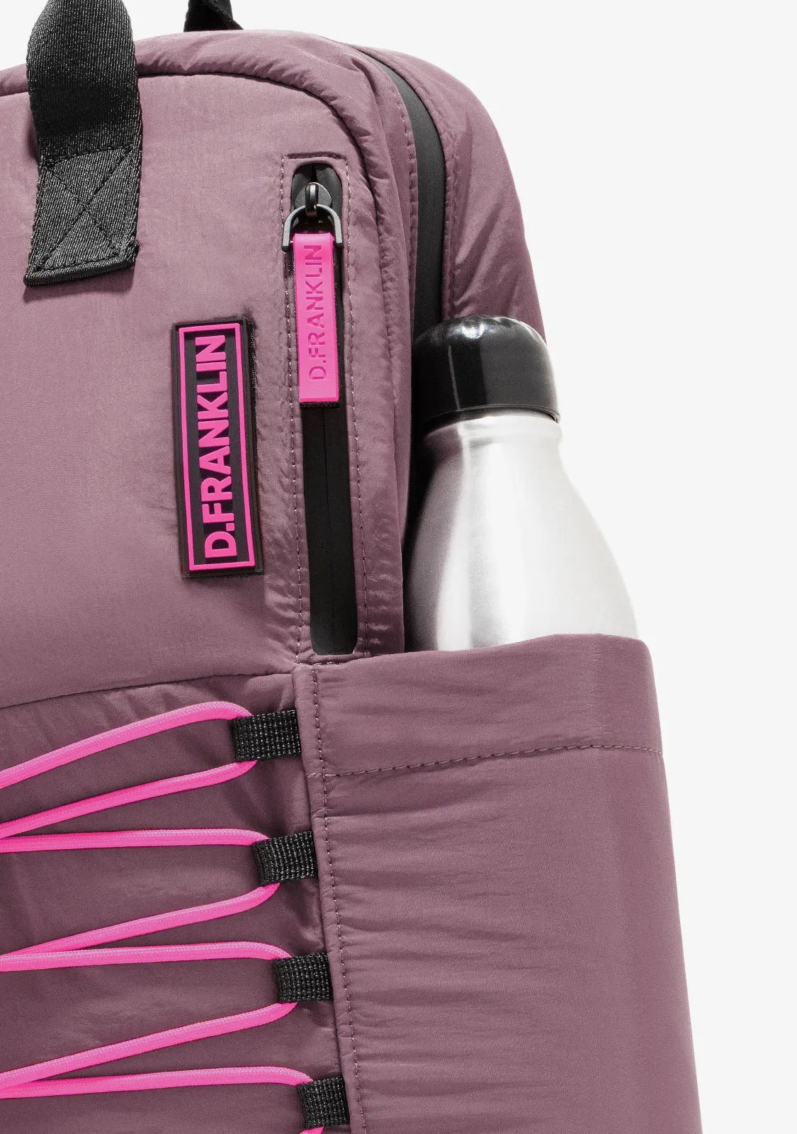 Multi-Pocket Nylon Backpack Pink   Custom Set Fuchsia