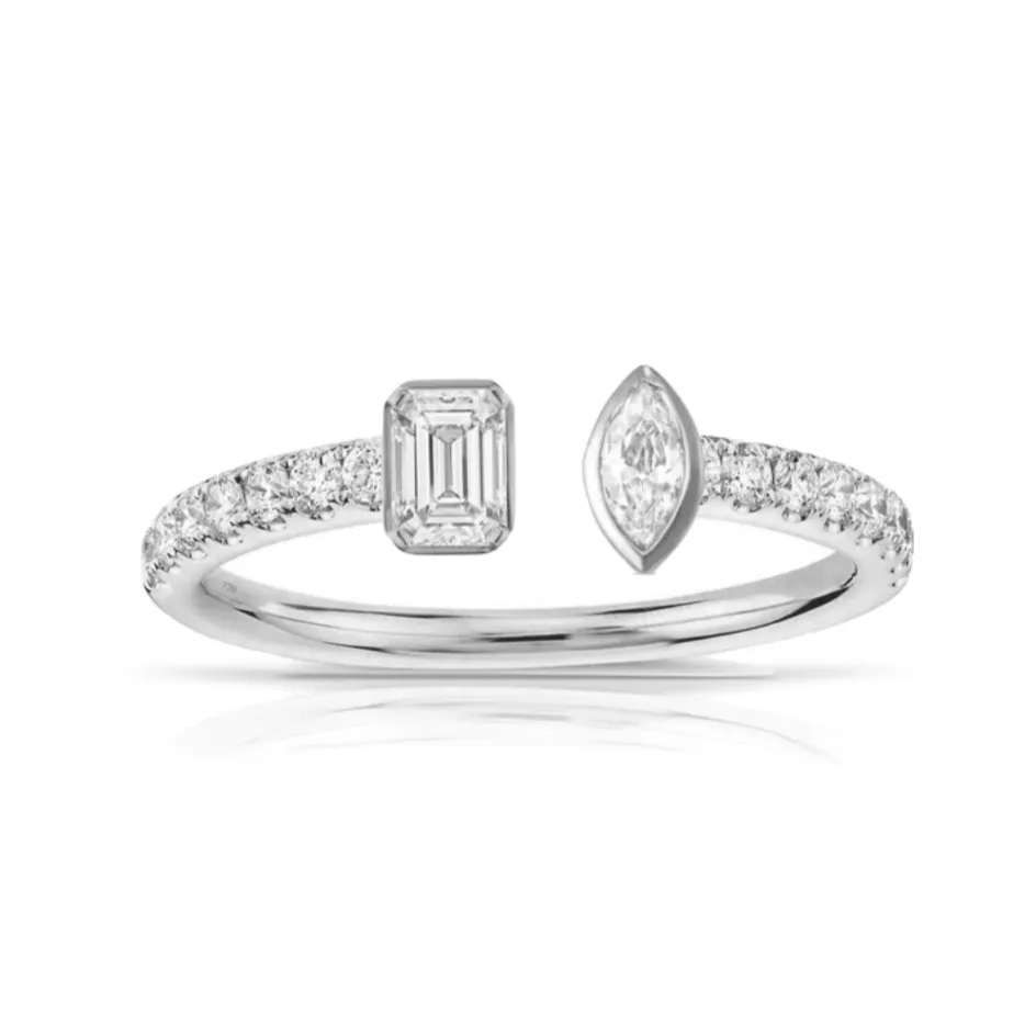 Multishape Diamond Bezels Statement Pave Cuff Ring