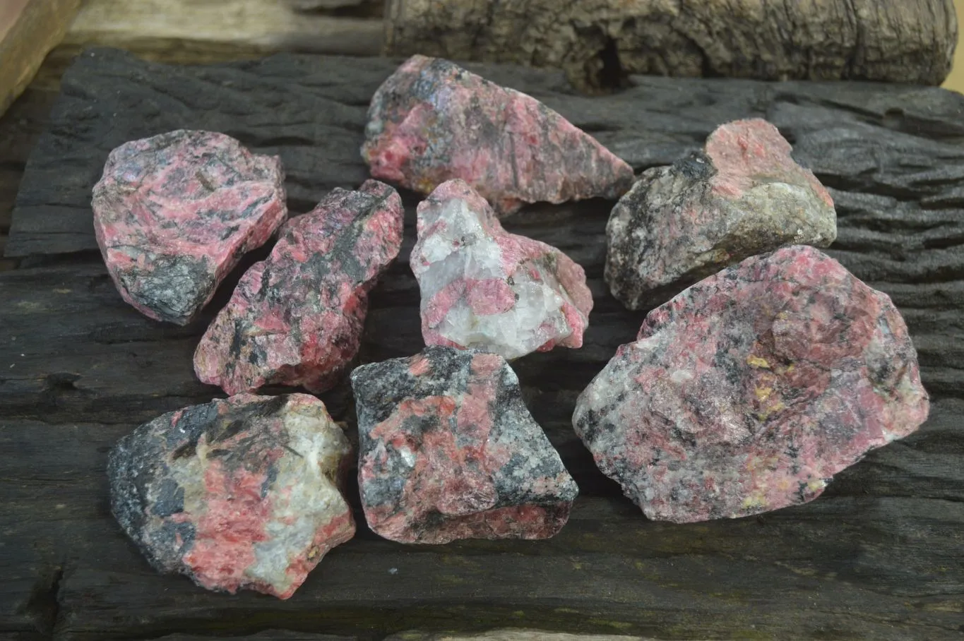 Natural Rhodonite Cobbed Specimens x 8 From Zimbabwe