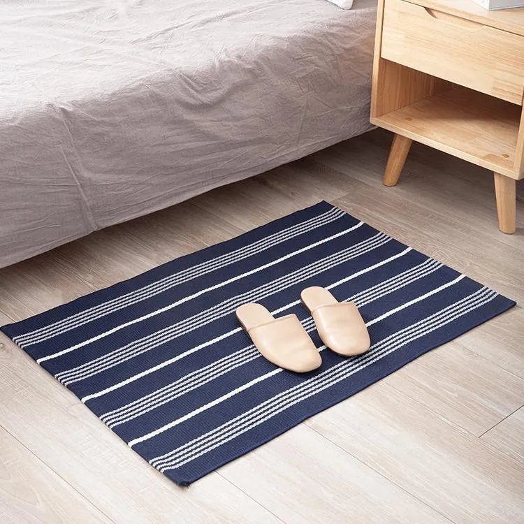 Navy Blue & White Striped Rug