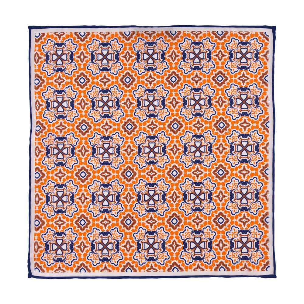 Orange Ornamental Fantasy Twill Silk Pocket Square