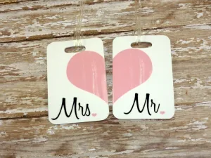 Pink Heart Set Mr. and Mrs. Luggage Tags