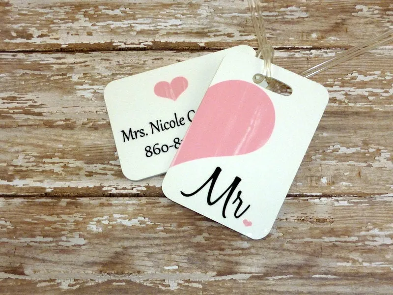 Pink Heart Set Mr. and Mrs. Luggage Tags