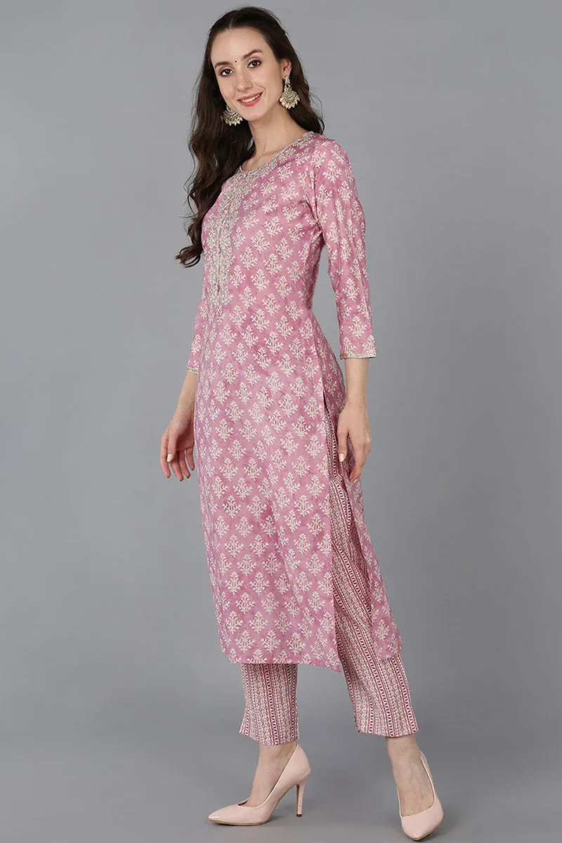 Pink Silk Blend Ethnic Motifs Embroidered Straight Kurta