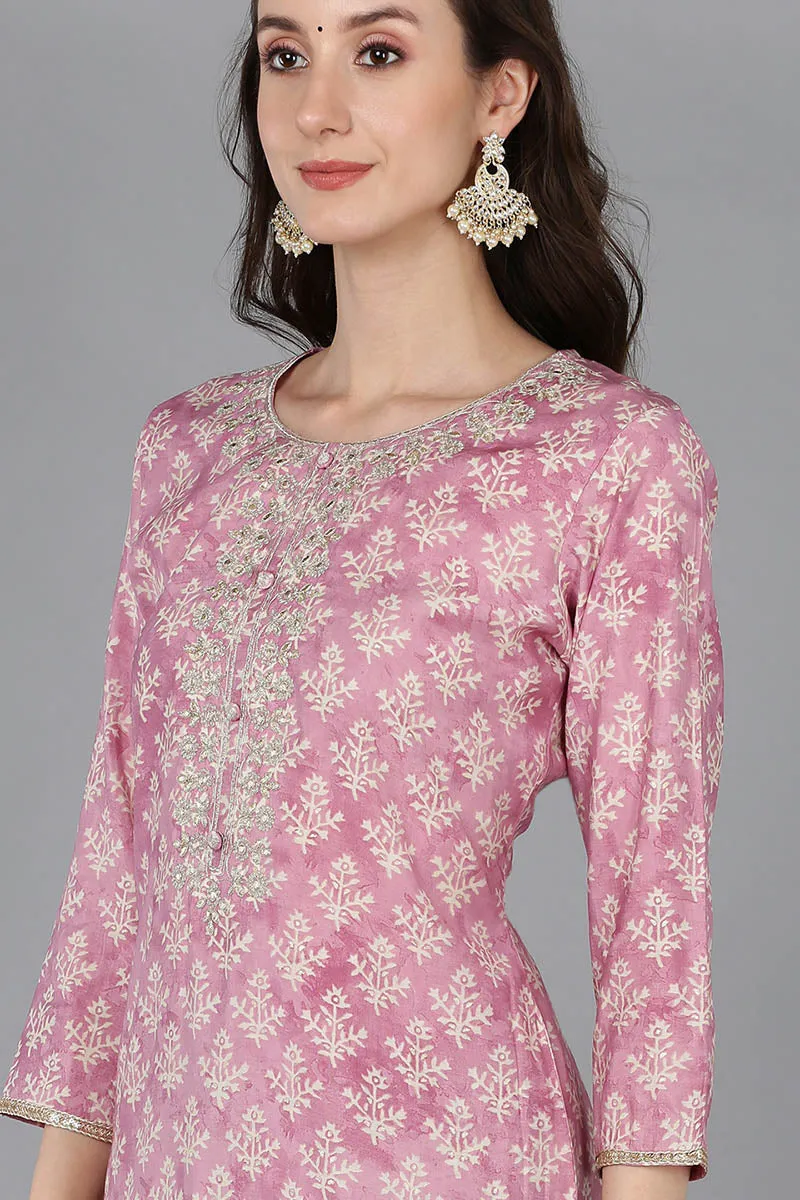 Pink Silk Blend Ethnic Motifs Embroidered Straight Kurta