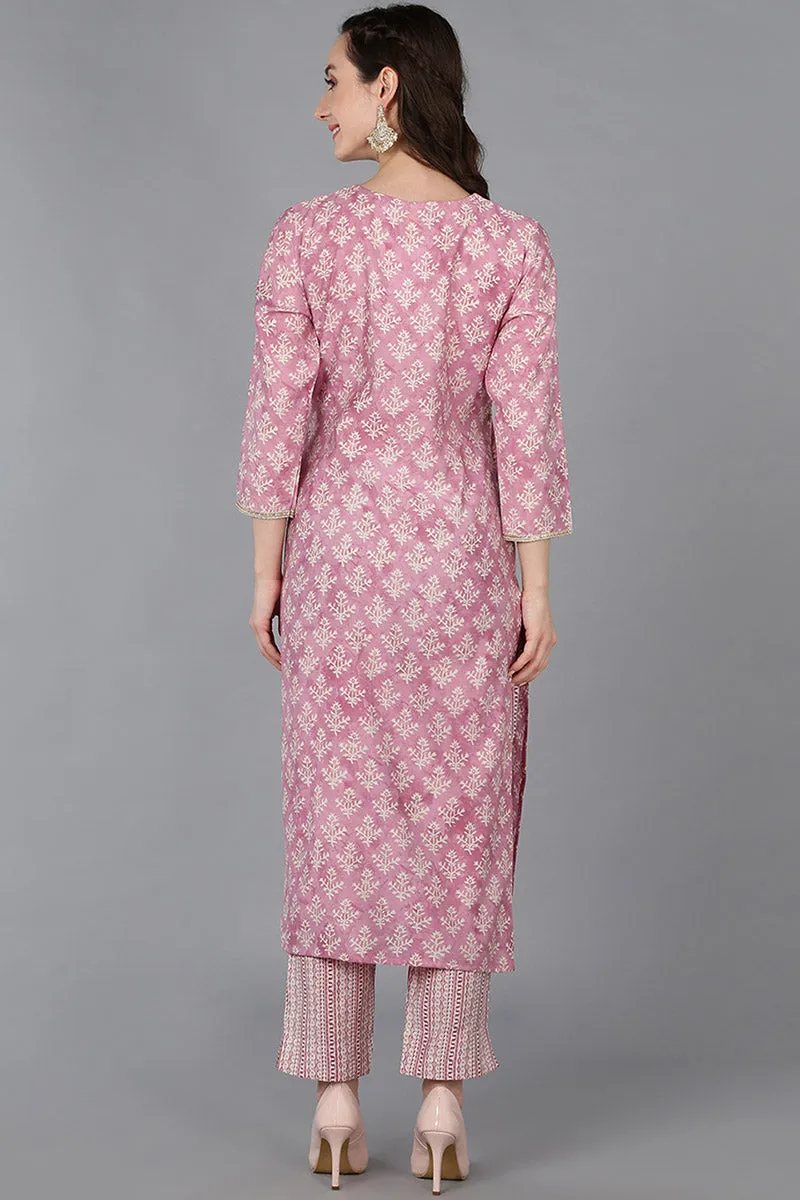 Pink Silk Blend Ethnic Motifs Embroidered Straight Kurta