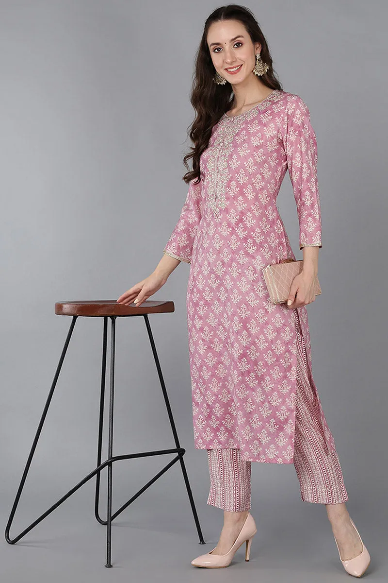 Pink Silk Blend Ethnic Motifs Embroidered Straight Kurta