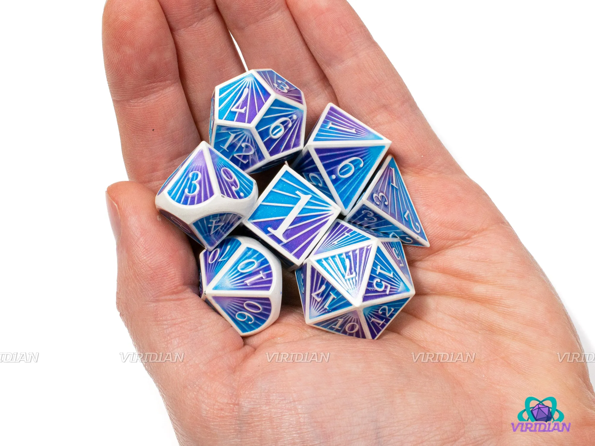 Ranni's Rays | Purple and Blue Ray Striped Style | Metal Dice Set (7)