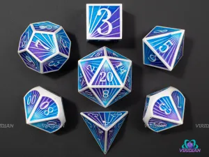 Ranni's Rays | Purple and Blue Ray Striped Style | Metal Dice Set (7)