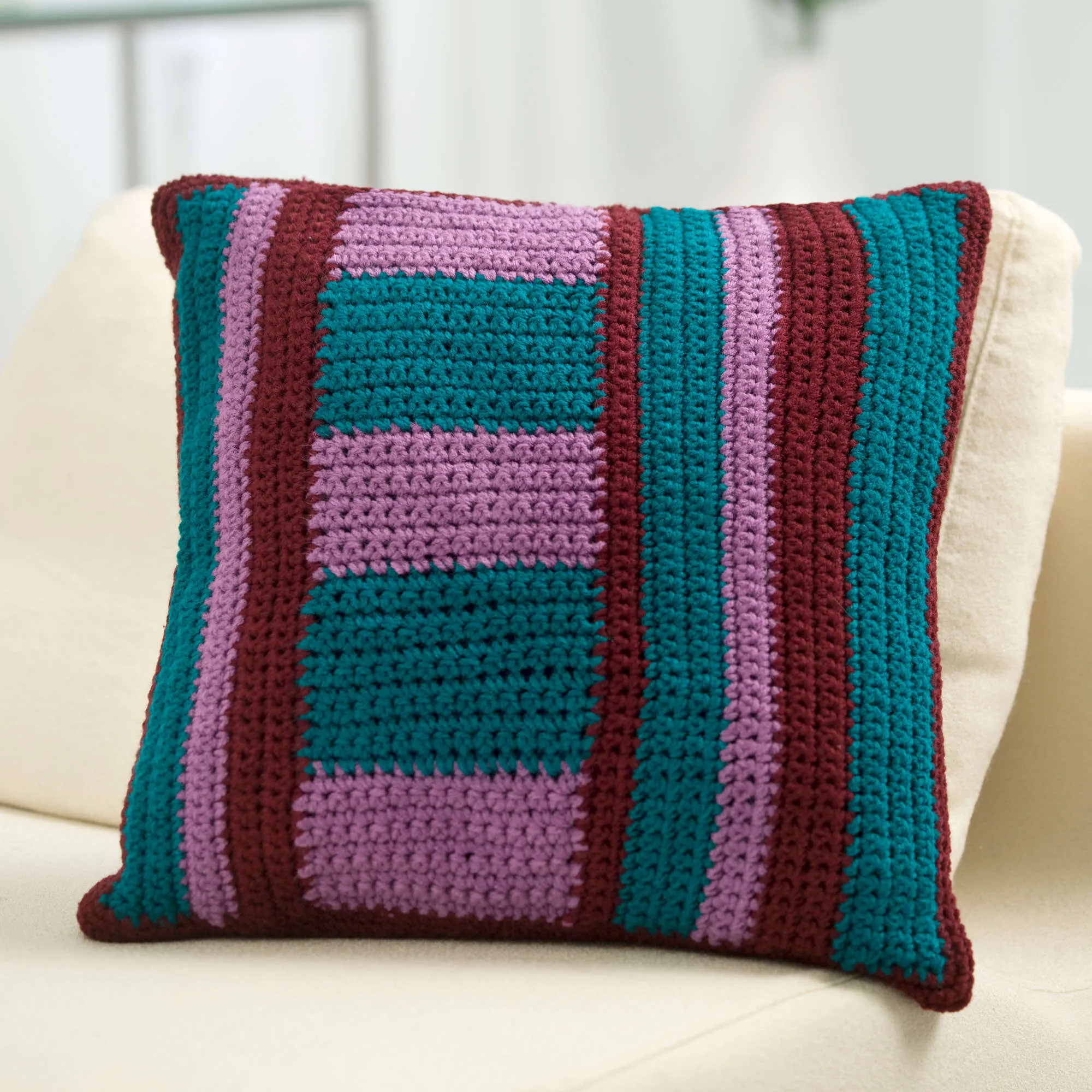 Red Heart Crochet Mod Striped Pillows