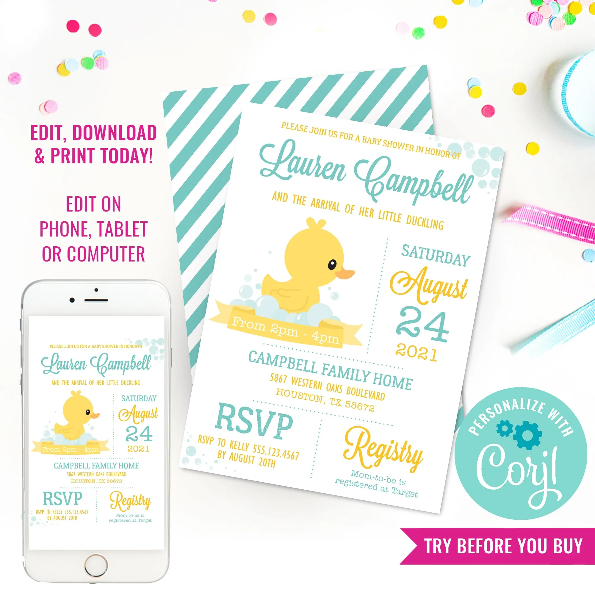 Rubber Duck Baby Shower Invitation | Unisex Baby Shower