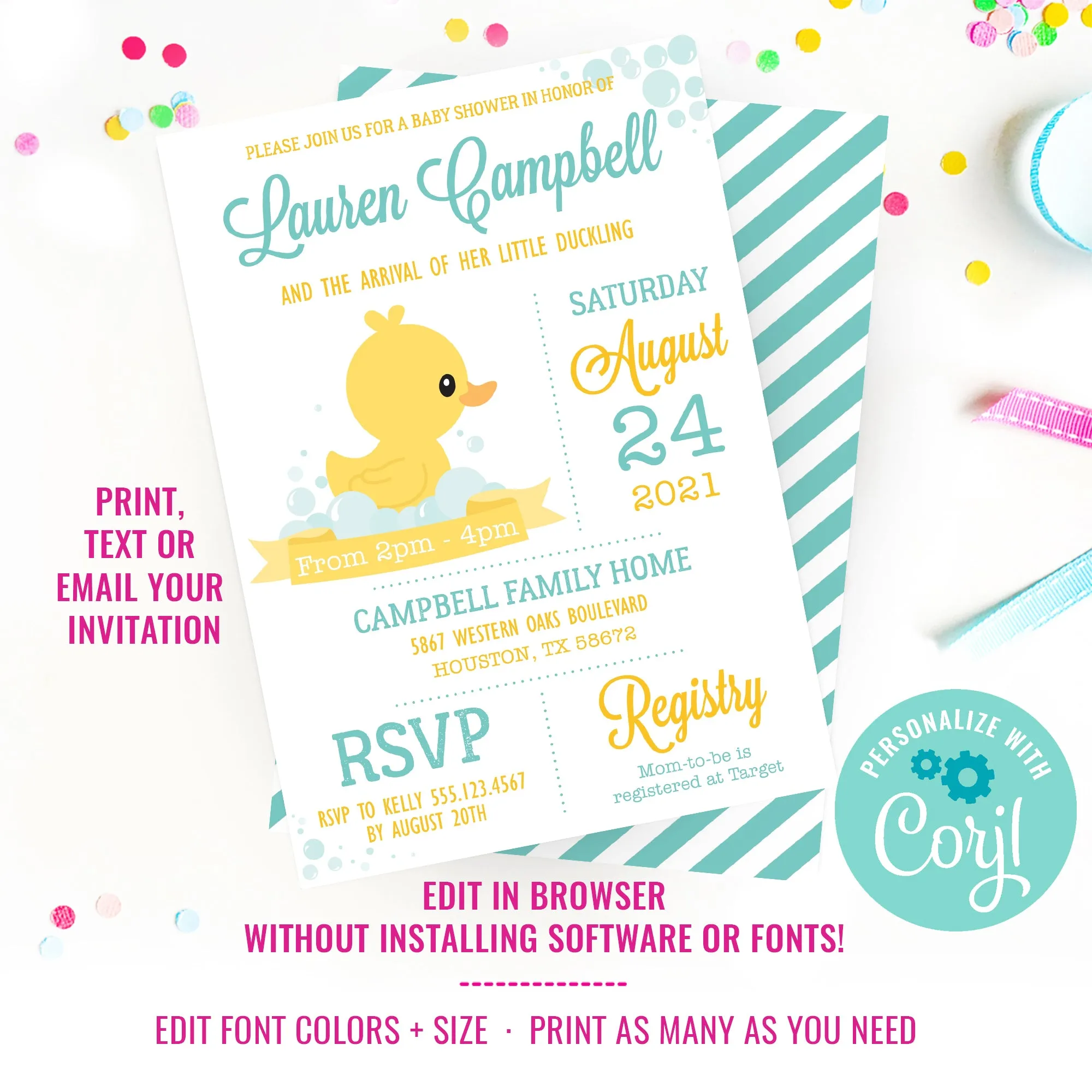 Rubber Duck Baby Shower Invitation | Unisex Baby Shower