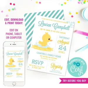 Rubber Duck Baby Shower Invitation | Unisex Baby Shower