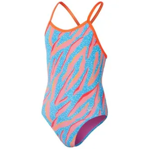 Speedo - Girls' Club Training Allover Digital Vback Swimsuit - Pink/Blue