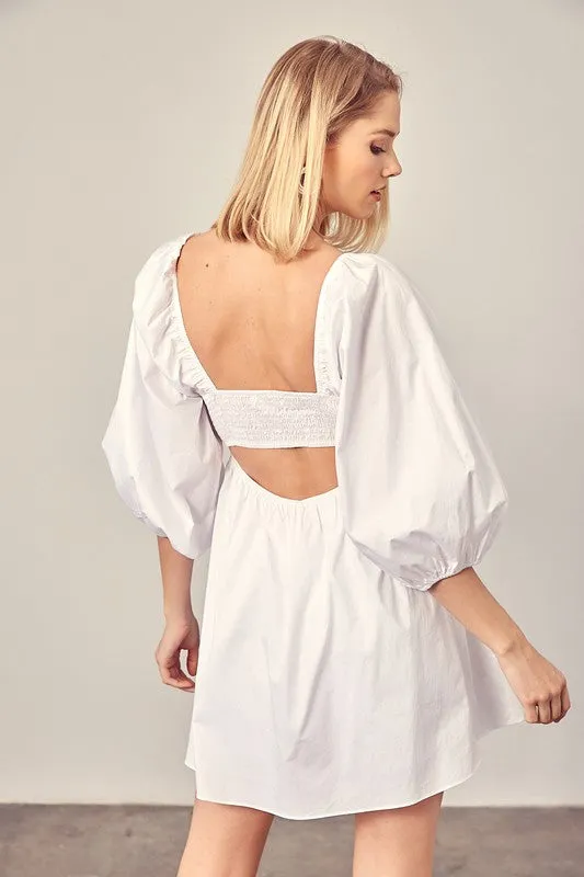 TEEK - Snow White Tie Front Puff Sleeve Romper Dress