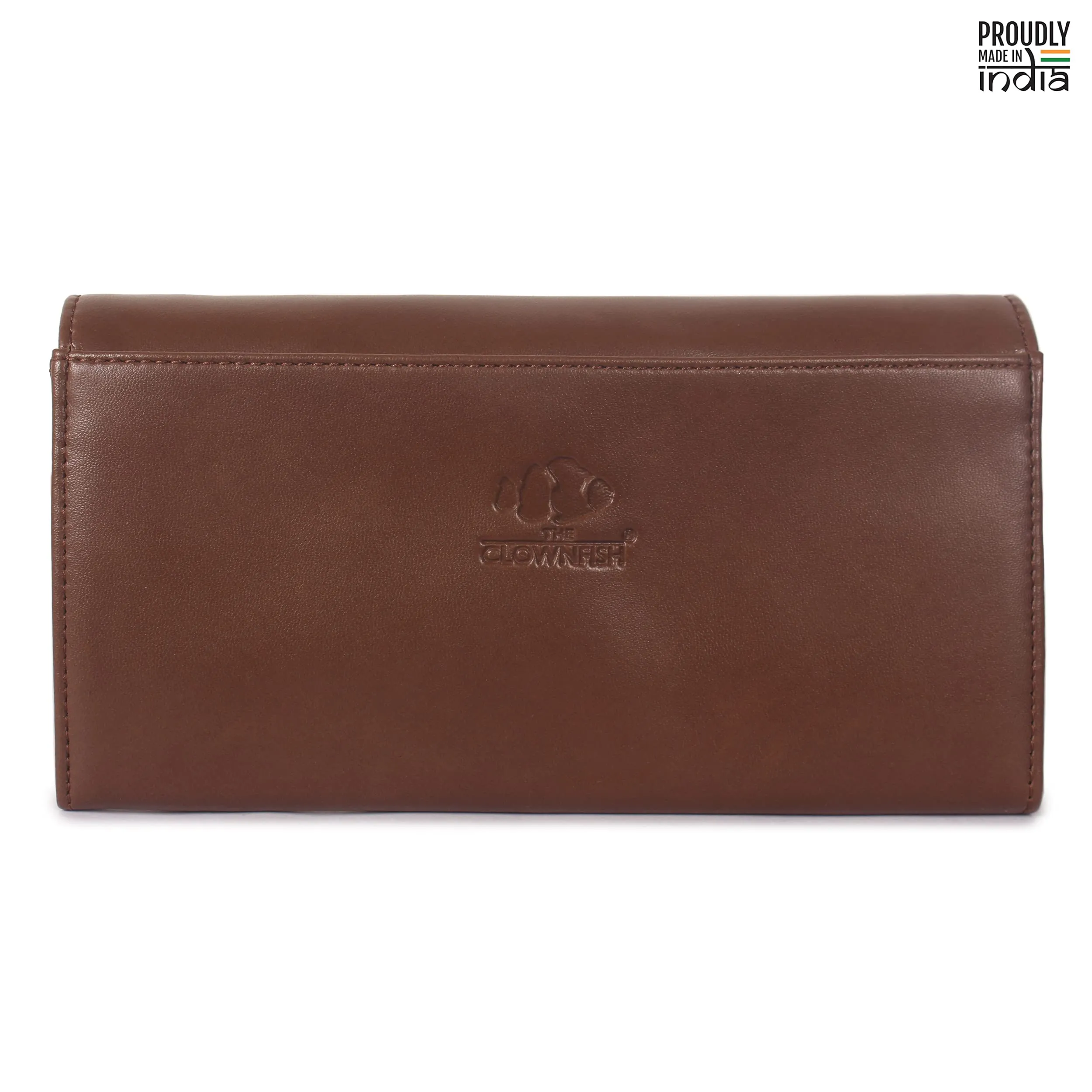 THE CLOWNFISH Gracy Collection Womens Wallet Clutch Ladies Purse with multiple card slots (Brown)