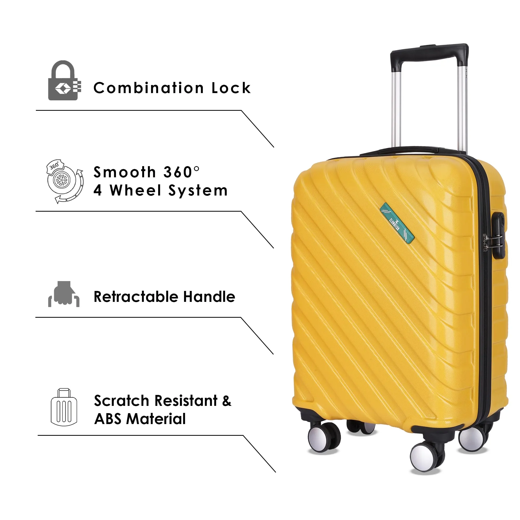 THE CLOWNFISH Wanderwheels Series Luggage ABS Hard Case Suitcase Eight Wheel Trolley Bag- Sunshine Yellow (52 cm- 20.5 inch)