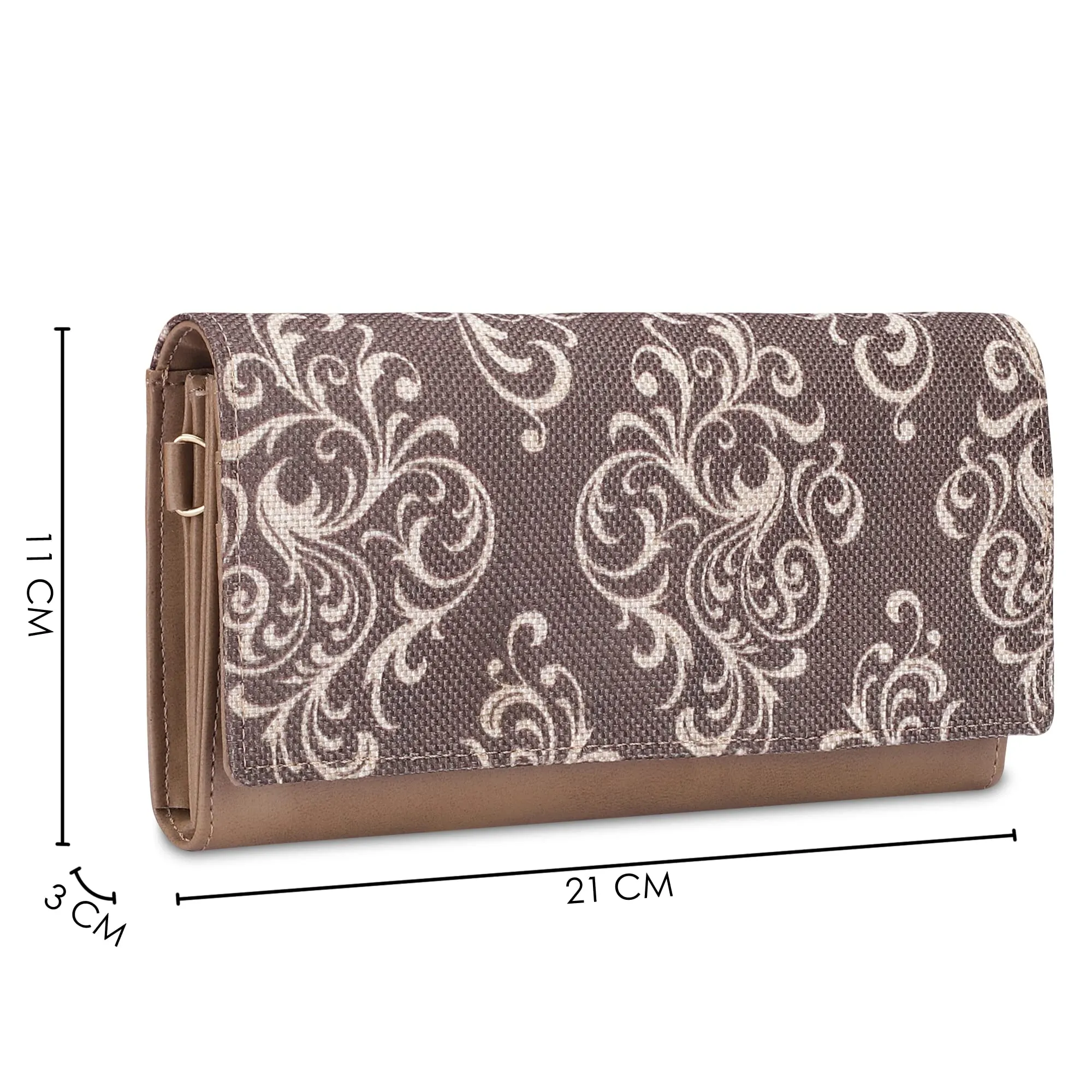 THE CLOWNFISH Women Jolene Printed Handicraft Fabric & Vegan Leather Ladies Wristlet Wallet Purse Sling Bag With Multiple Card Slots & Shoulder Belt (Brown)