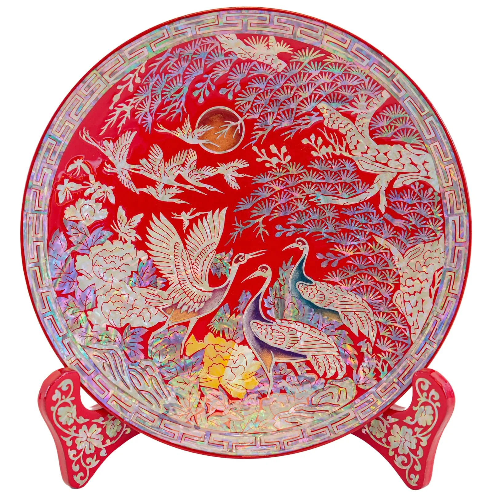 Traditional Asian Crane Collectible Plate with Stand