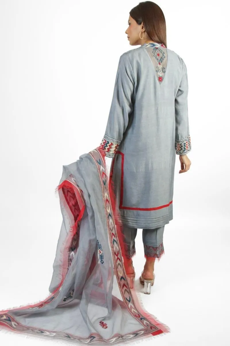 Urooj Atelier - Article 03 - Grey  - 3 Piece