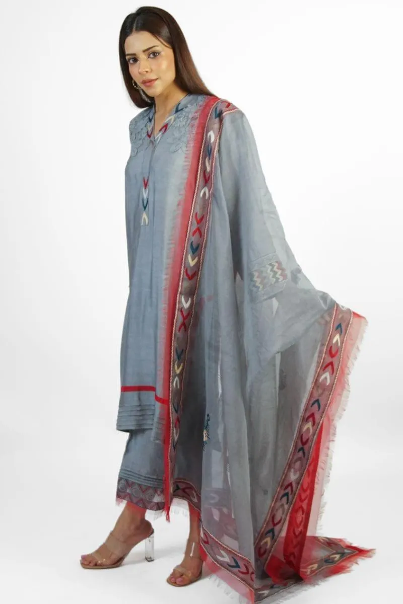 Urooj Atelier - Article 03 - Grey  - 3 Piece