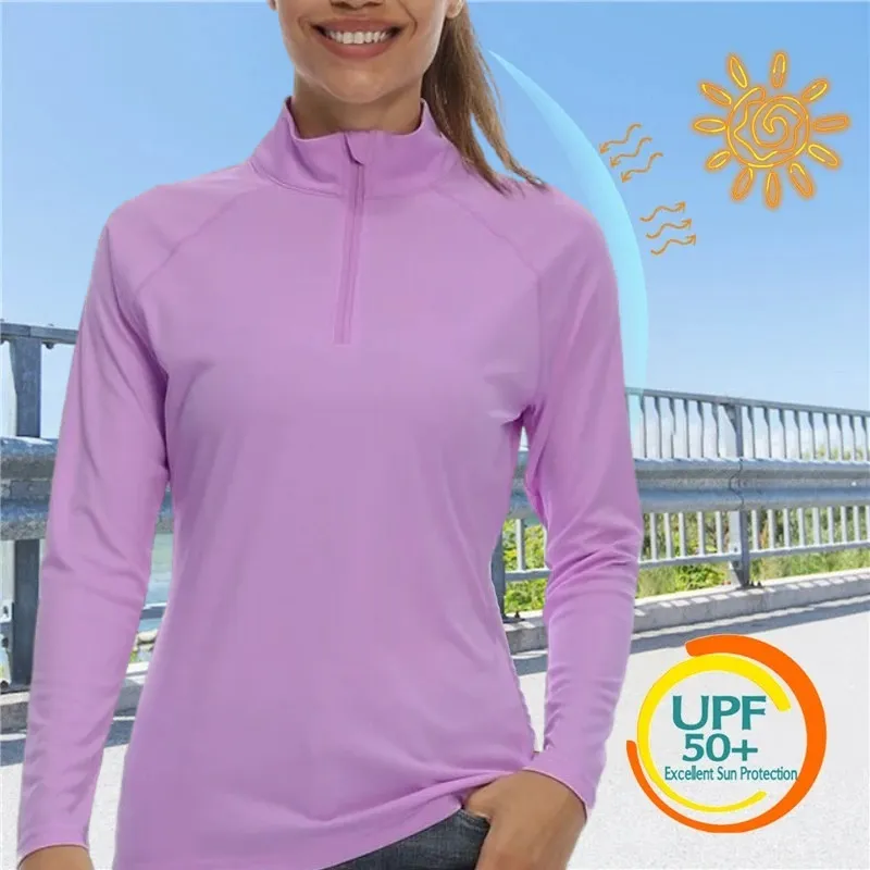 Women's Purple Shirt UPF 50  with Zipper Collar